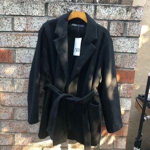 NWT Zara wrap coat in black XL